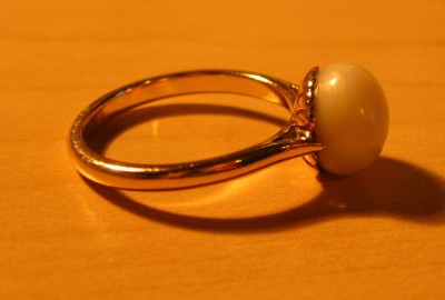 The pearl in this ring was found by Catherine Emslie's mother, Ruby Smith of Hamnavoe, while baiting lines in the late 1920s.